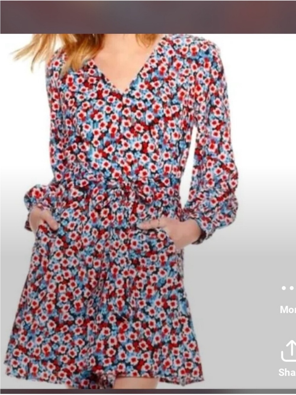 Popsugar black blue pink floral long sleeve mini dress size large